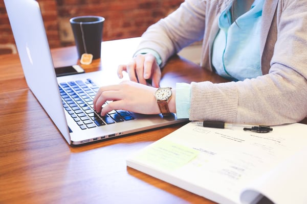 Woman on laptop lms stand for